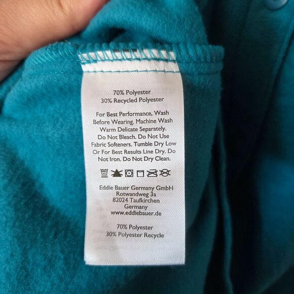 Eddie Bauer Womens L Teal Fleece Button-Up Shirt Sweater Paisley Pattern - Picture 6 of 9